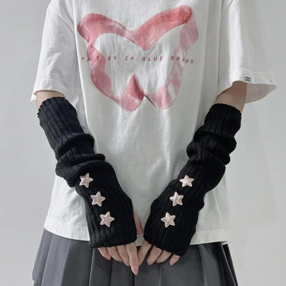 Y2K Star Arm Warmers Cotton Teen Girl Accessories Half Finger Gloves